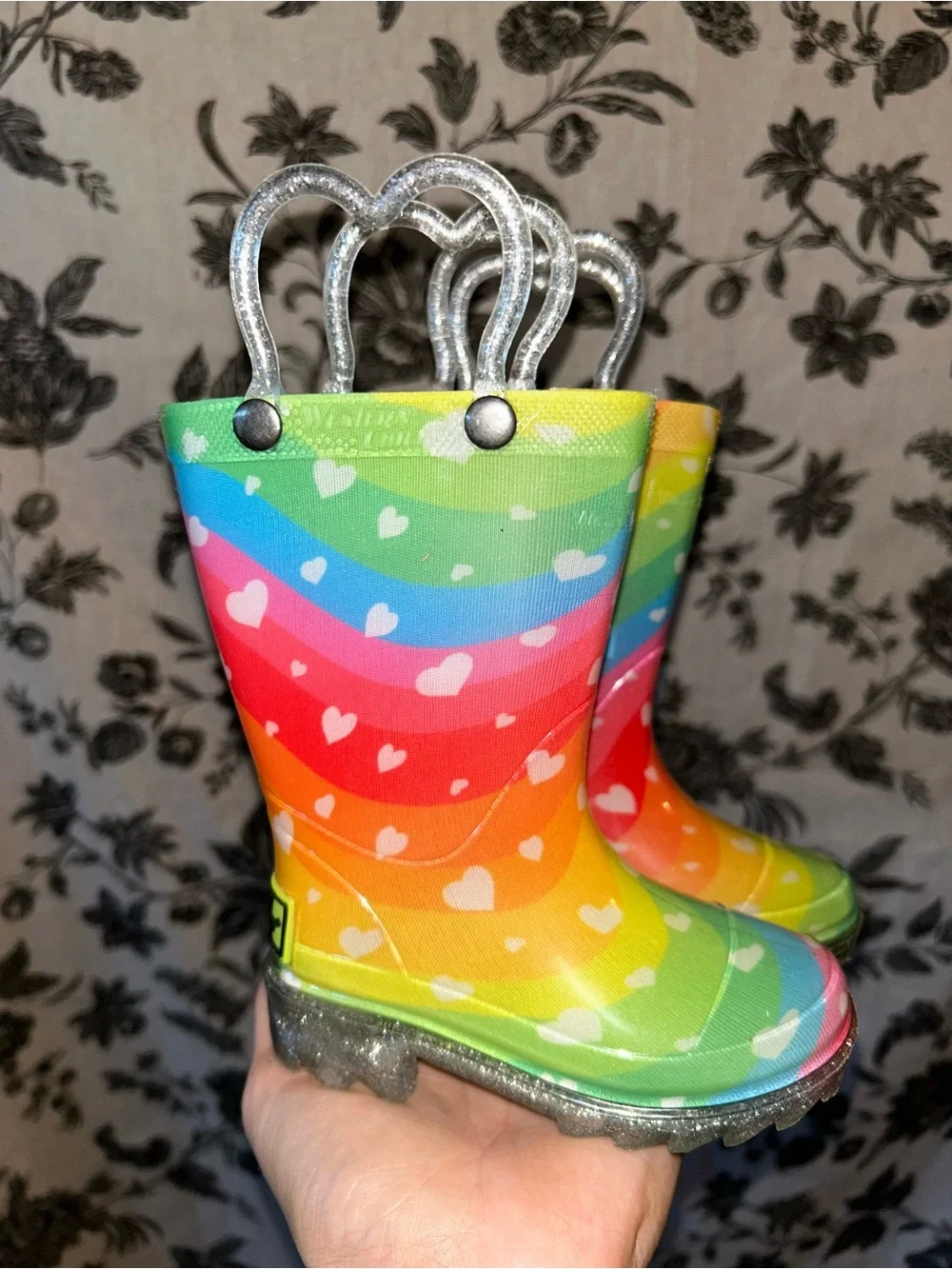 Toddler Size 5 Rainbow Heart Rain Boots - Multicolor Rainbow